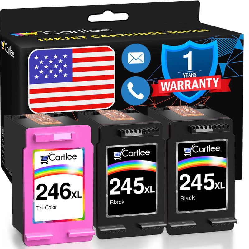 Cartlee Compatible Ink Cartridges Replacement for Canon Ink 245 and 246 PG-245xl CL-246xl for iP2820 MG2420 MG2920 MG2922 MG2520 MG2924 MX492 (3 Pack) - Image 1